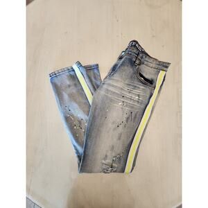 Kilogram Ice Blue Denim Jeans White Lime Stripe SZ 38 Splattered Paint